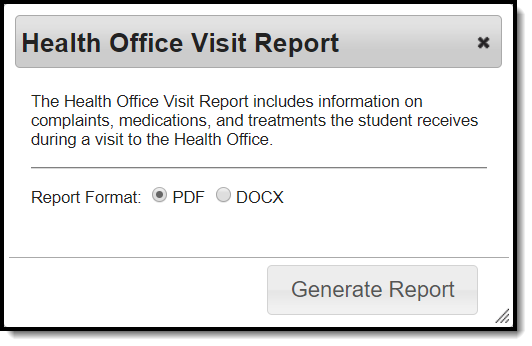 Image of the Health Office Visits Report Format options
