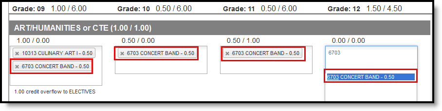 Screenshot of a repeating course example, like band.