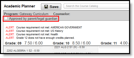 Screenshot of the approved by parent/legal guardian checkbox.