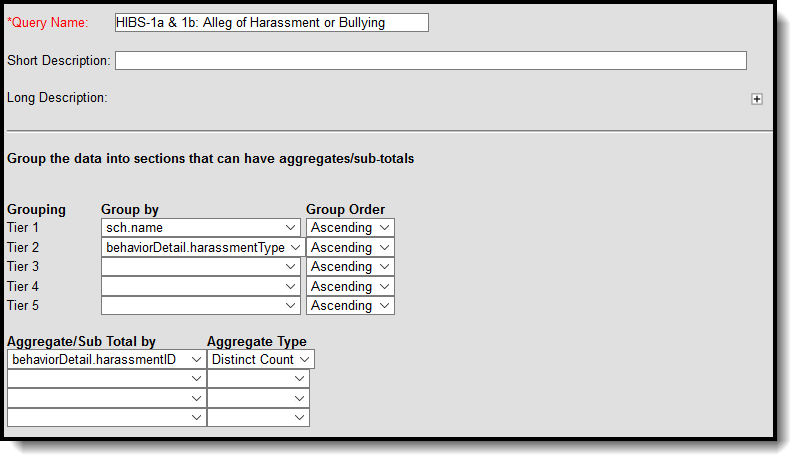 Screenshot of Filter Identifying Students with Allegations of Harassment or Bullying