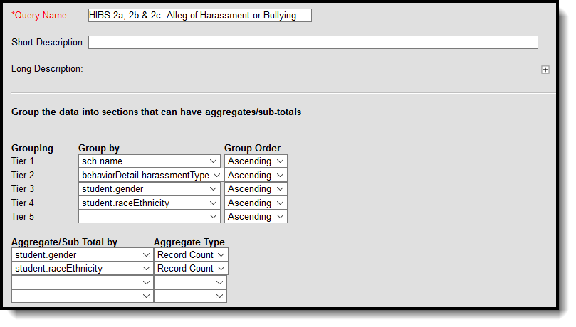 Screenshot of Filter Identifying Students Reported as Harassed or Bullied