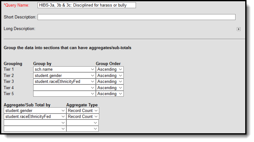 Screenshot of Filter Identifying Students Disciplined for Harassment or Bullying