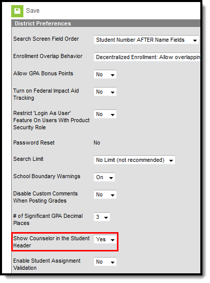 Image of the Show Counselor System Preference