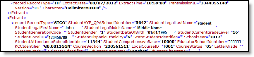 Screenshot of an example of the KIDS SCTO Extract in XML Format.
