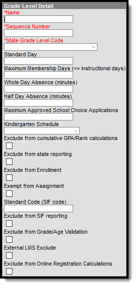 Screenshot of the Grade Levels tool.