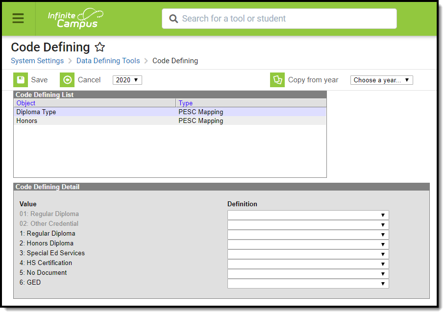 Screenshot of the code defining tool editor.