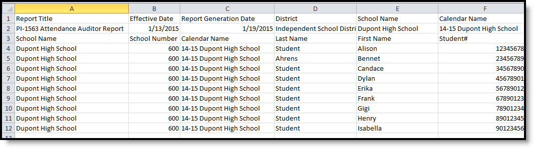 Screenshot of Detail Format Attendance Audit (CSV).