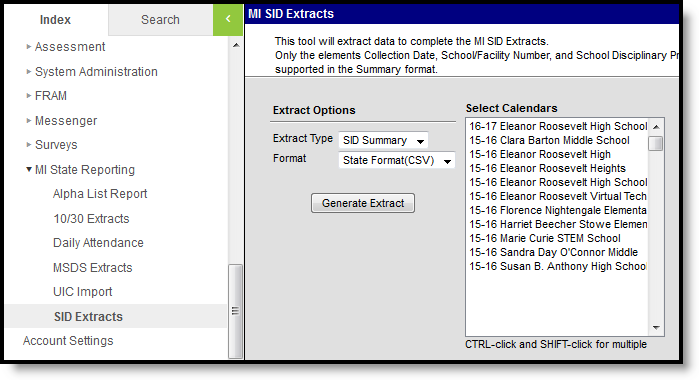 Screenshot of the SID extract editor.  