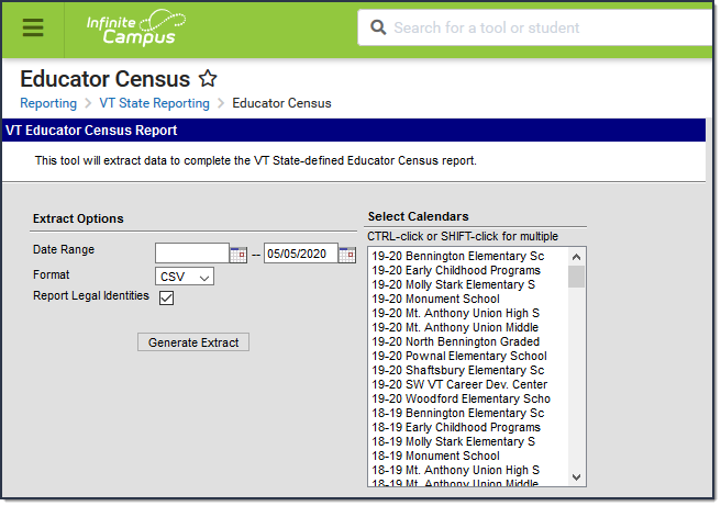 Screenshot of the Educator Census report editor. 