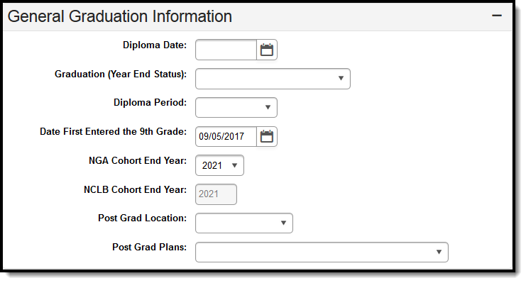 Screenshot of the General Graduation Information section. 