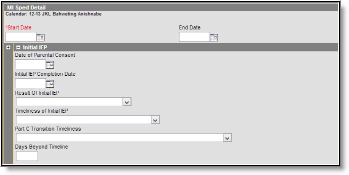 Screenshot of the Initial IEP section. 