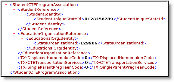 Screenshot of an example of the Student CTEP Program Association extract.