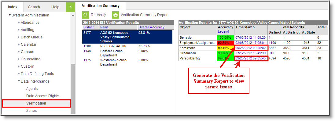 Screenshot of Generating the Summary Report for the Enrollment and Person/Identity Objects