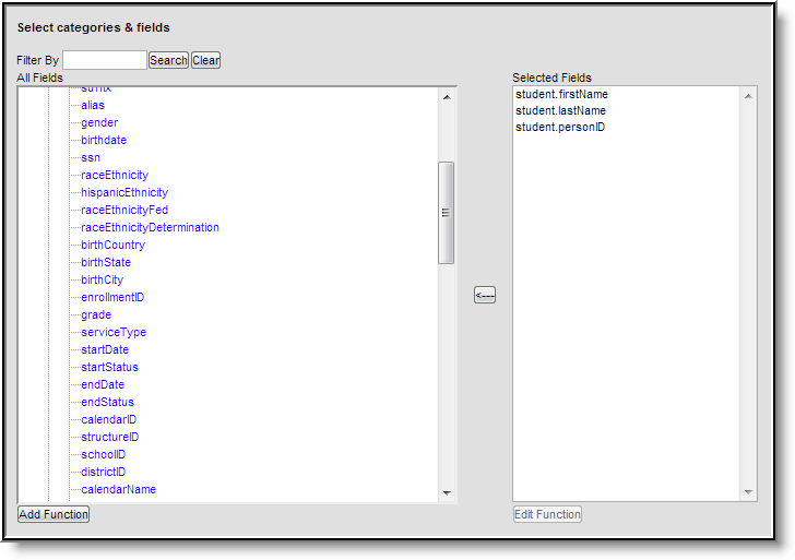 Screenshot of Example of an Ad Hoc Filter for Viewing Student Person IDs