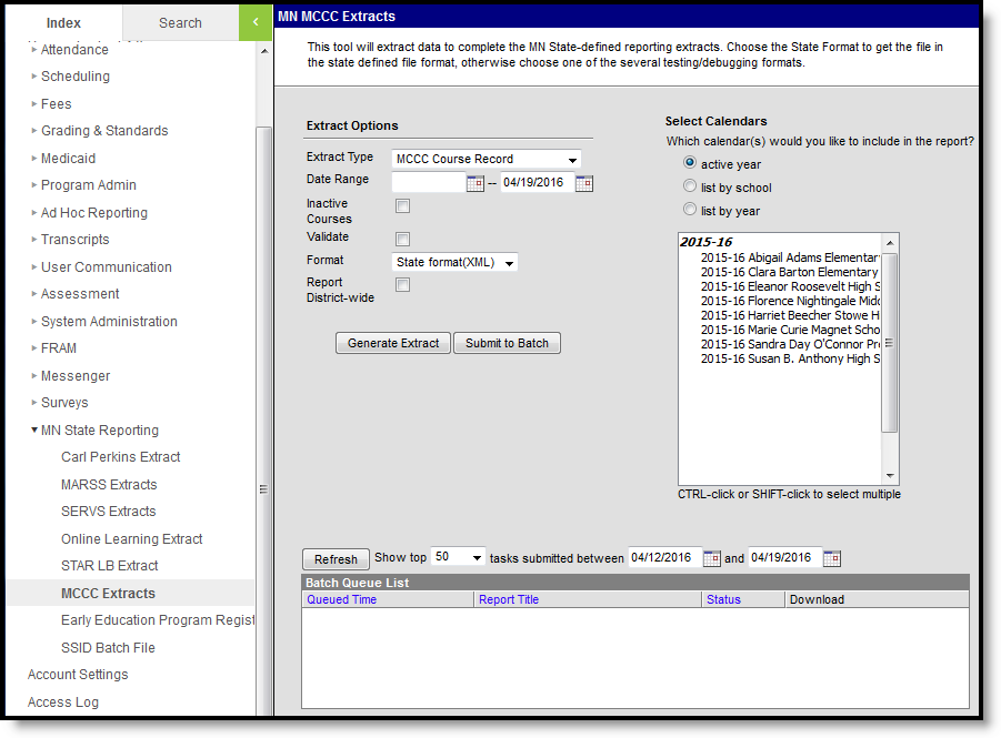 Screenshot of the editor that creates the extract for the MCCC Course Record.