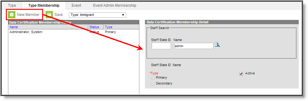 Screenshot of adding an Event Type Member.
