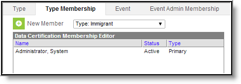 Screenshot of the Data Certification Membership Editor with the Status and Type displayed.