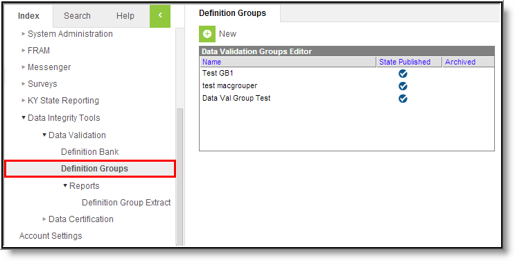 screenshot of definition groups