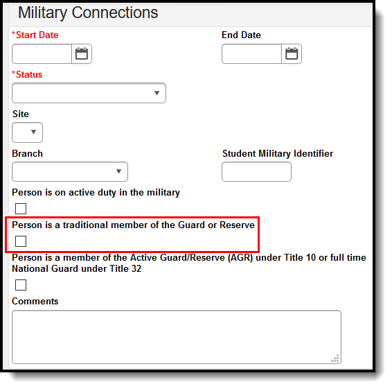 Screenshot of the Person is a traditional member of the Guard or Reserve checkbox.