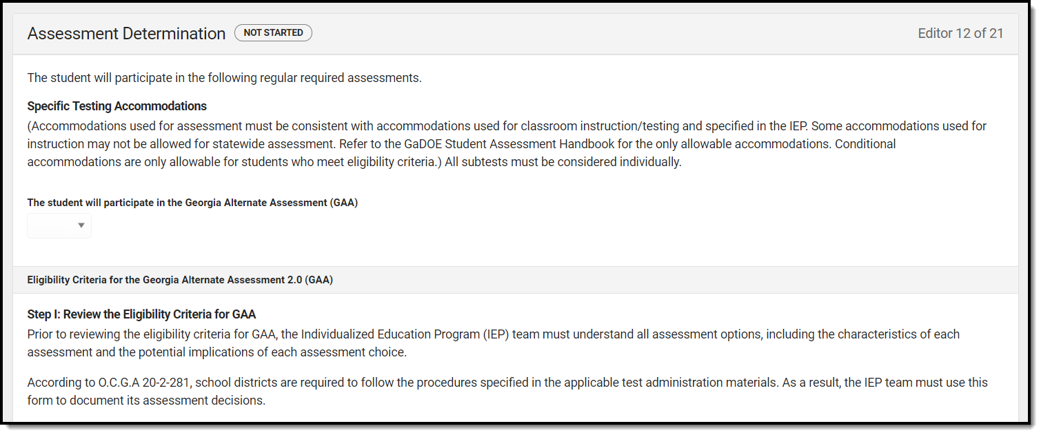 Screenshot of the Assessment Determination editor.