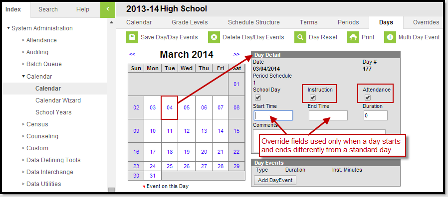 Screenshot of Calendar Days tool.