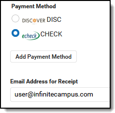 Screenshot of the payment method options