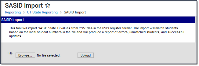 Screenshot of the SASID Import editor.