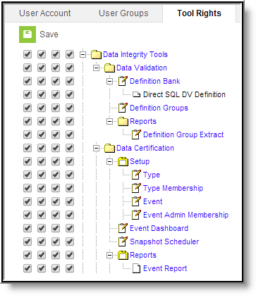 Screenshot of state tool rights