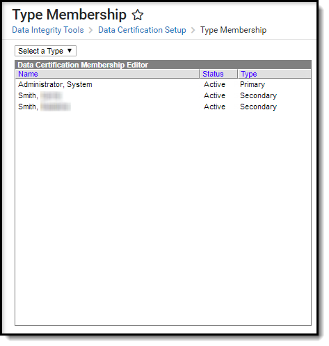 Screenshot of the Type Membership editor.