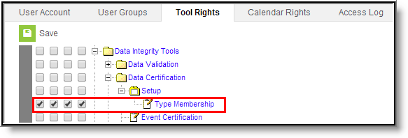 Screenshot of the Type Membership Tool Rights.