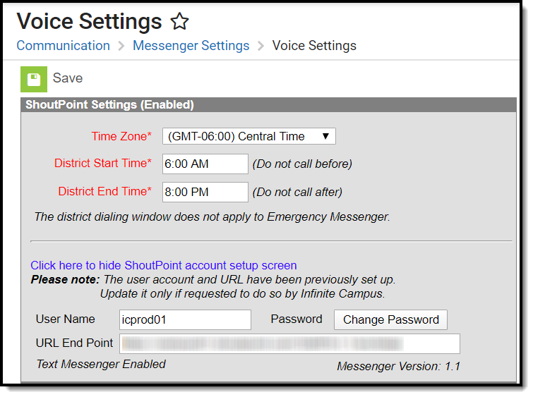 screenshot of the shoutpoint settings.