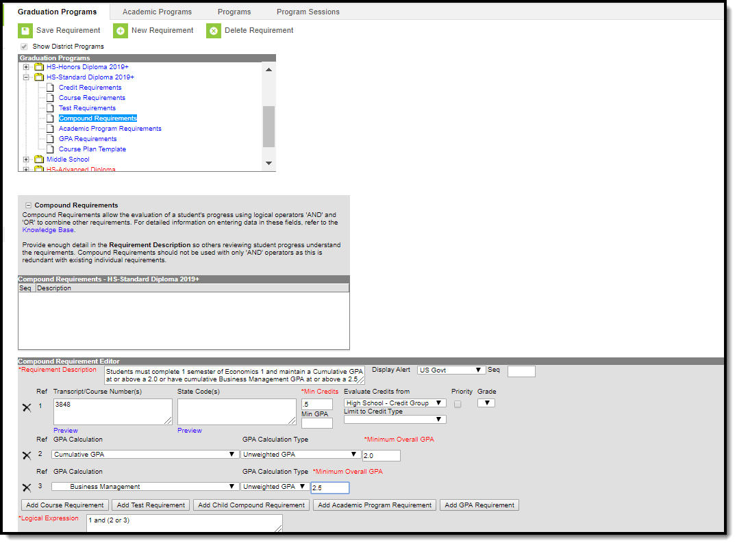 Screenshot of the Compound Requirements Editor