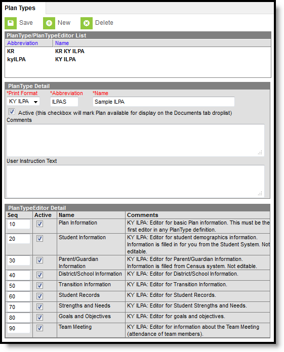 Screenshot of the ILPA Plan Type tool with the editor detail displayed.
