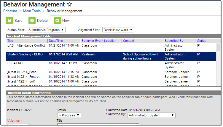 Screenshot of Behavior Management Tool.