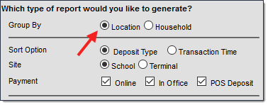 Screenshot showing the sorting and grouping options when Location is selected.