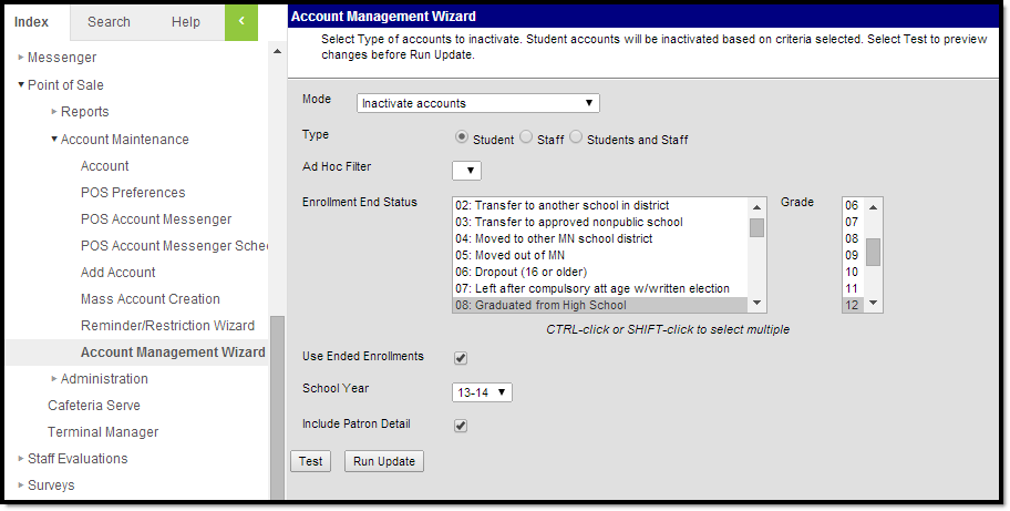 Screenshot of Inactive Accounts Editor