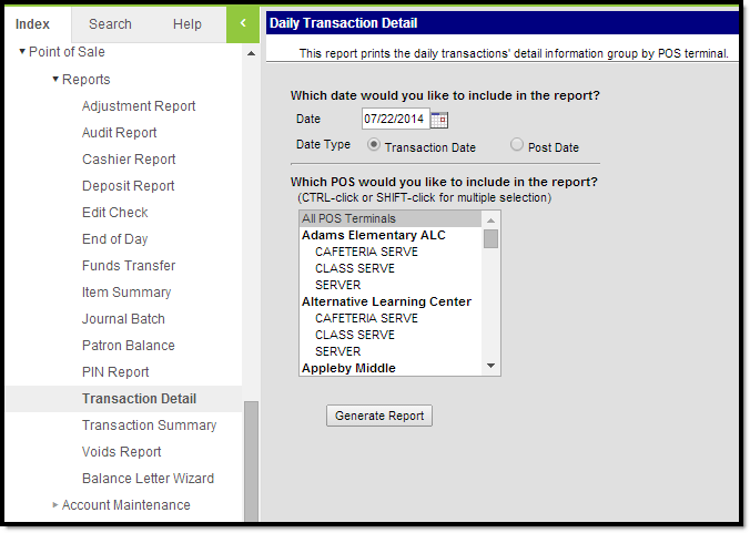 Screenshot of Daily Transaction Detail Report