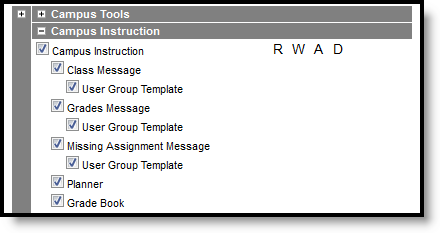 Screenshot of Campus Instruction Tool Rights.