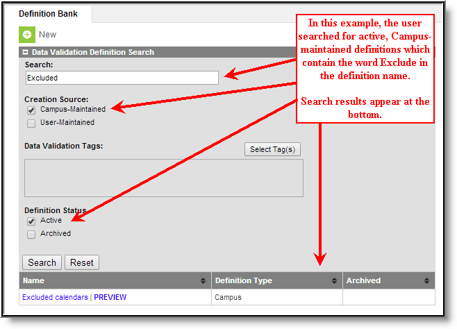 Screenshot of Example of a Definition Search