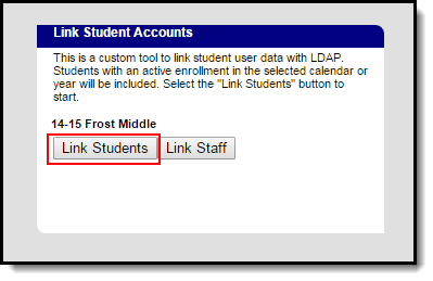 Screenshot of Link Student Accounts editor with Link Students selected.