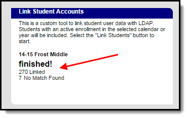 Screenshot of Link Student Accounts confirmation message.