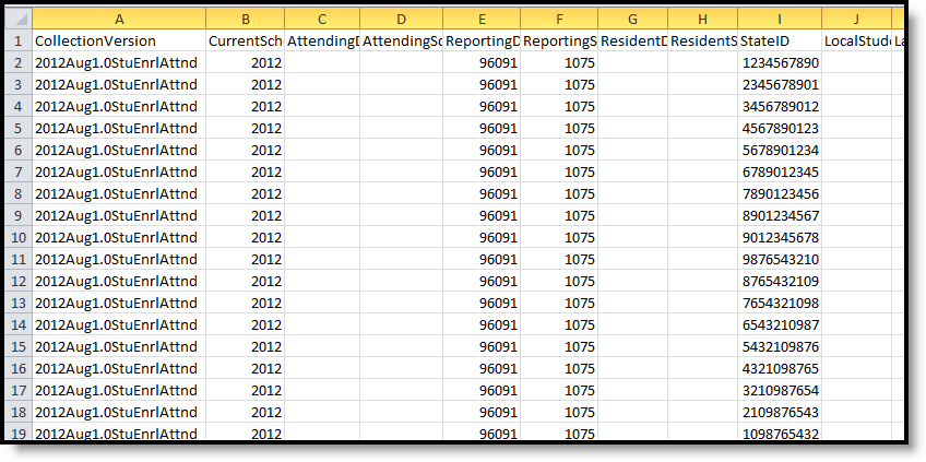 Screenshot of an example student enrollment and attendance state CSV format example.
