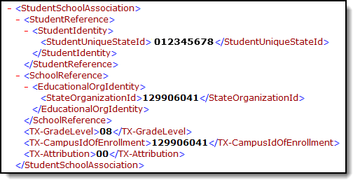 Screenshot of an example of the Student School Association extract.