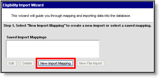 Screenshot of step one of the Eligibility Import Wizard.
