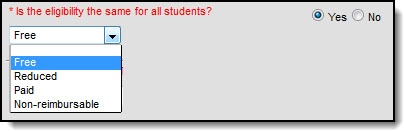 Screenshot of the question Is the eligibility the same for all students. Yes is selected.