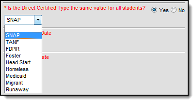 Screenshot of the question Is the Direct Certified Type the same value for all students? Yes is selected.