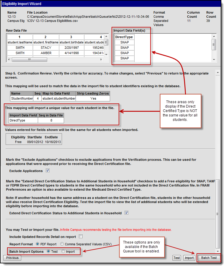 Screenshot of step five of the Eligibility Import Wizard. Users review and import the data.