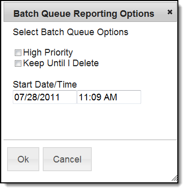 Screenshot of the Batch Queue Reporting options.