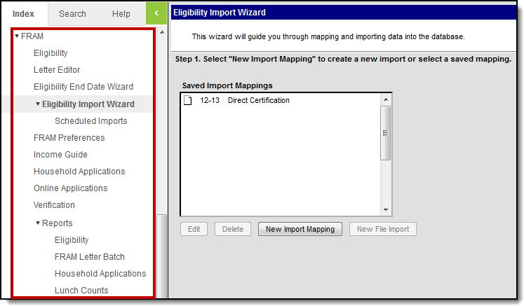 Screenshot of Step one of the Eligibility Import Wizard tool.