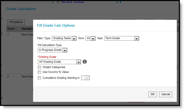 Screenshot of the fill options modal. 